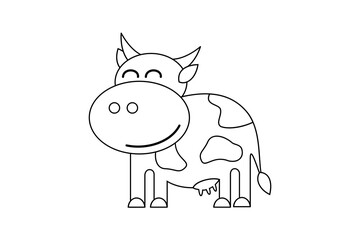 Cow line art vector. Simple farm animal outline drawing. Minimalist dairy cow sketch for coloring books and stickers
