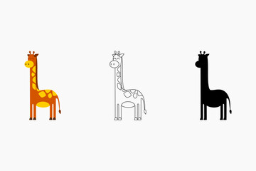 Naklejka premium Giraffe vector illustration. Animal coloring book content. Giraffe outline vector. Giraffe silhouette picture. Cute animal illustration for children