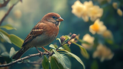 close up of bird is sitting on the bench in the nature, bird in the nature