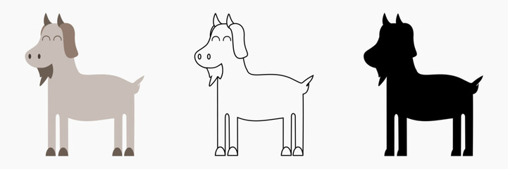 Goat vector illustration. Animal coloring book content. Goat outline vector. Goat silhouette picture. Cute animal illustration for children