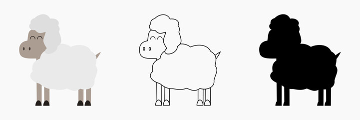 Sheep vector illustration. Animal coloring book content. Sheep outline vector. Sheep silhouette picture. Cute animal illustration for children