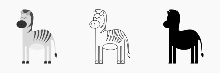 Zebra vector illustration. Animal coloring book content. Zebra outline vector. Zebra silhouette picture. Cute animal illustration for children