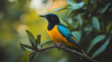 close up of bird is sitting on the bench in the nature, bird in the nature