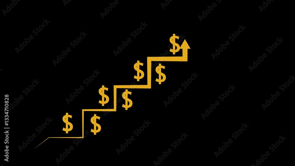 Poster abstract rising arrow with dollar animation transparent channel, rising arrow with dollar transparen