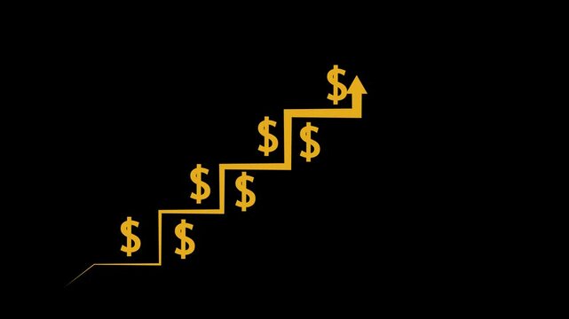 abstract rising arrow with dollar animation transparent channel, Rising arrow with dollar transparent channel, business growth arrow animation and graph chart.
