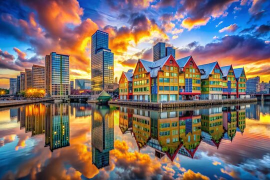 Surreal Rotterdam Cityscape: Floating Buildings & Twisted Skyscrapers, Netherlands