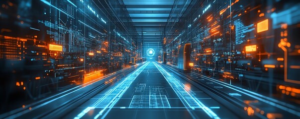 Futuristic smart factory showcasing IIoT systems, 3D holographic displays, cuttingedge automation, and digital technology integration in a sleek industrial setting, high resolution