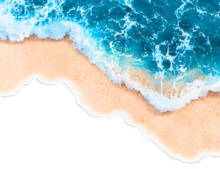 ocean waves crashing on a sandy beach.