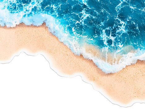 ocean waves crashing on a sandy beach.