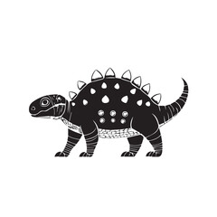black and white image of a spotted dinosaur with a mane on a white background, side view, graphics, vector, logo
