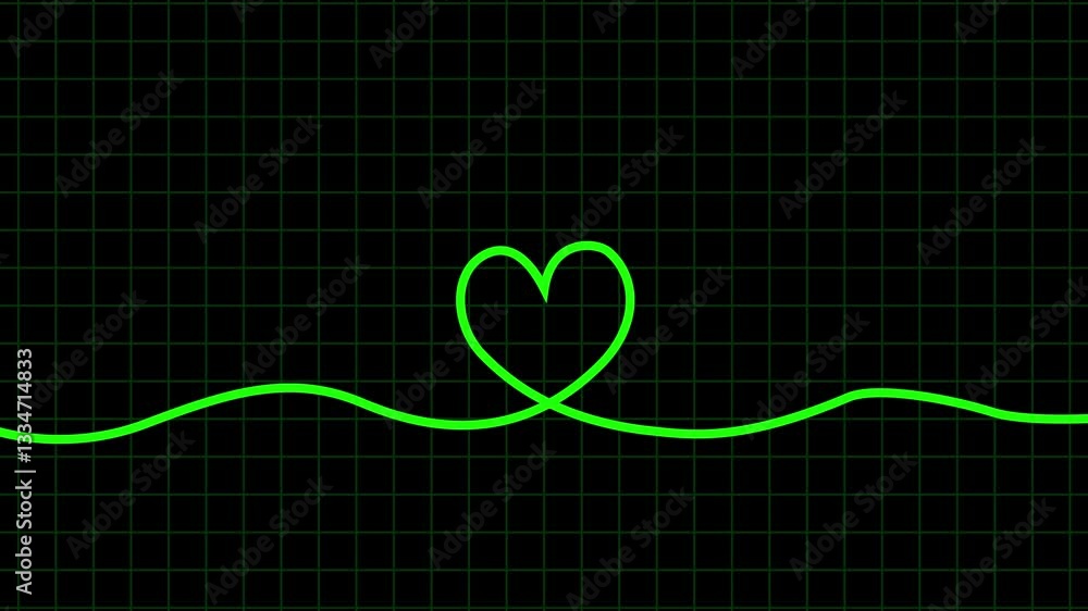 Poster abstract hearts as continuous line drawing on black background. self-drawing simple animation of sin