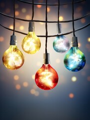 Minimalistic Watercolor Illustration of Glowing LED Christmas Lights on White Background