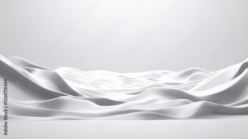 Poster a 3d rendering of a white, flowing surface with gentle undulations.