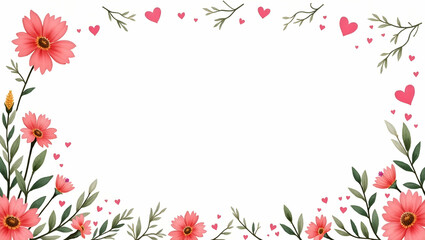 Fototapeta premium Hand drawn International Day of Happiness border with flowers and hearts providing ample copy area concept as Intricate hand drawn happiness frame featuring flowers and hearts for text in Photo Stock