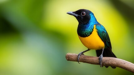 Fototapeta premium close up of bird is sitting on the bench in the nature, bird in the nature