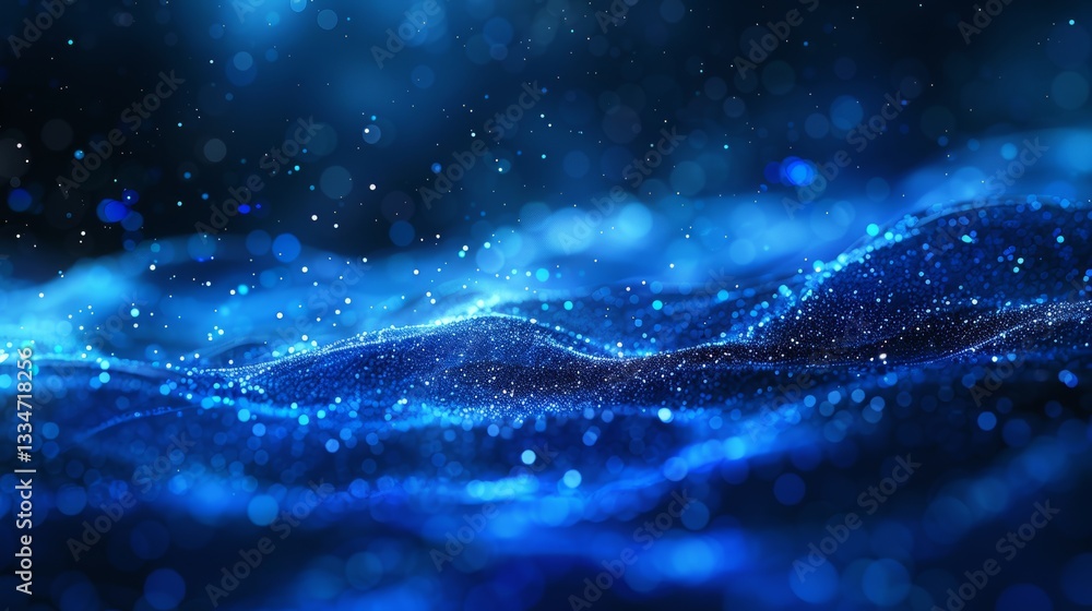 Aufkleber enchanting dark blue digital background with shimmering particles and bokeh lights creating a mesmer