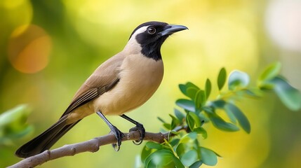 Fototapeta premium close up of bird is sitting on the bench in the nature, bird in the nature