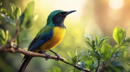 Fototapeta premium close up of bird is sitting on the bench in the nature, bird in the nature