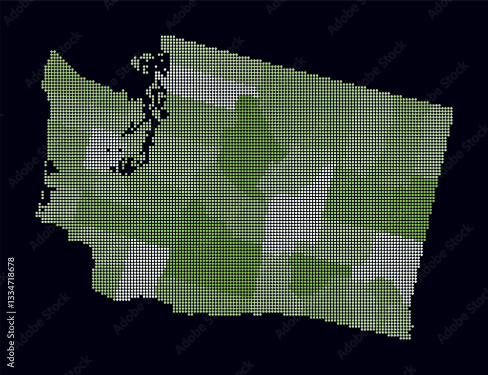 Poster washington dotted map. digital style map of the state on a dark background. washington shape with ci