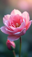 Fototapeta premium Close-up of a delicate pink flower with swirling petals in a dreamy, surreal setting, abstract, beauty, magical