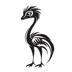 Fototapeta premium beautiful black and white image of a flying dinosaur with feathers in full growth, graphics, vector, logo 