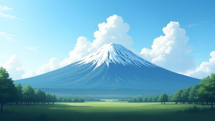 Flat Beautiful landscape of mountain fuji in japan concept as Stunning Mount Fuji landscape showcasing natural beauty iconic scenery and serene environment in Japan in  Simple flat cute vector illustr