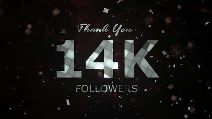 14K Followers celebration animation, 14000 followers thank you video, fireworks, confetti party effects, social media milestone motion graphics animation, celebrating 14K followers
