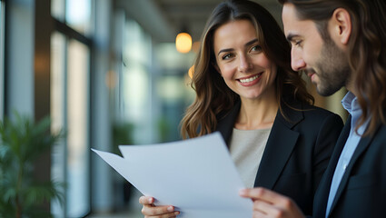 Flat Female attorney or bank manager reviewing legal paper with investor guiding financial planning showcasing strategic advisory expertise. concept as Collaborative setting underlines trust thorough 