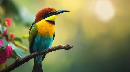 Obraz premium close up of bird is sitting on the bench in the nature, bird in the nature