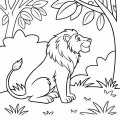 Obraz premium Smiling Lion in the Jungle Coloring Page for Kids