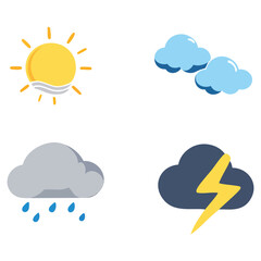Fototapeta premium Simple, flat design icons representing different weather conditions
