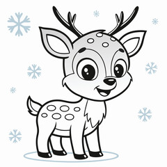 Playful Cartoon Deer Enjoying a Magical Winter Scene