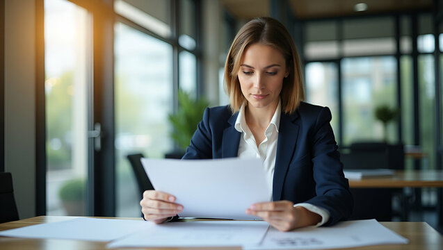 Flat Mature female bank manager reviewing documents in office busy verifying invoices maximizing corporate efficiency and legal compliance. concept as Focused attorney uses laptop checking accounts. P