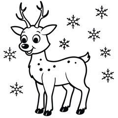 Whimsical Deer in a Frosty Forest Cute Winter Illustration