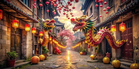 Urban Exploration: Chinese New Year Dragon & Flower Festive Scene