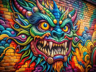 Urban Street Art: Graffiti Monster Wall Mural - Vibrant Colors & Bold Design