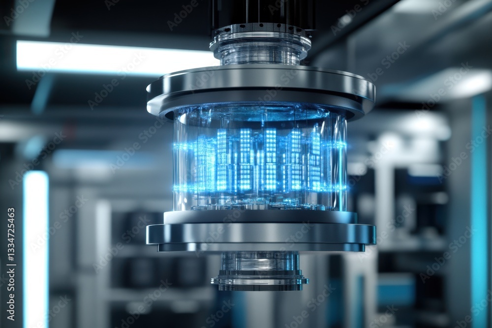 Poster advanced energy core technology displayed in a high-tech lab setting