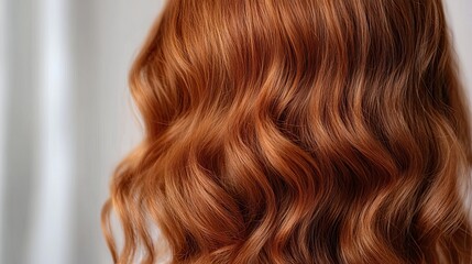 Fototapeta premium Women's hair close-up, red curls. Hair looks styled and well-groomed. Hair colouring. Hairdressing procedures, extensions. Illustration for cover, brochure, advertising, marketing or presentation.