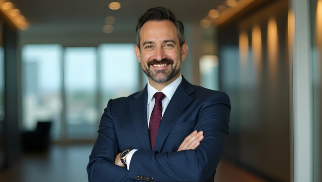 Empowered 45-Year-Old Legal Executive: A Flat Vector Illustration Showcasing Strong Leadership and Entrepreneurial Mindset in a Modern Office Setting - Powered by Adobe