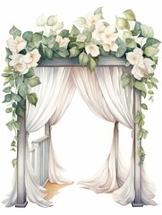 Minimalistic Watercolor Wedding Canopy Chuppah with Floral Fabric Decor Illustration