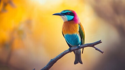 Obraz premium close up of bird is sitting on the bench in the nature, bird in the nature