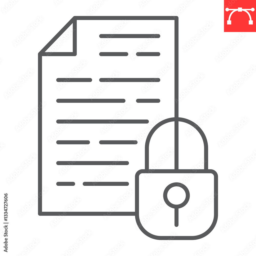 Poster locked document line icon, security and protection, document with padlock vector icon, vector graphi