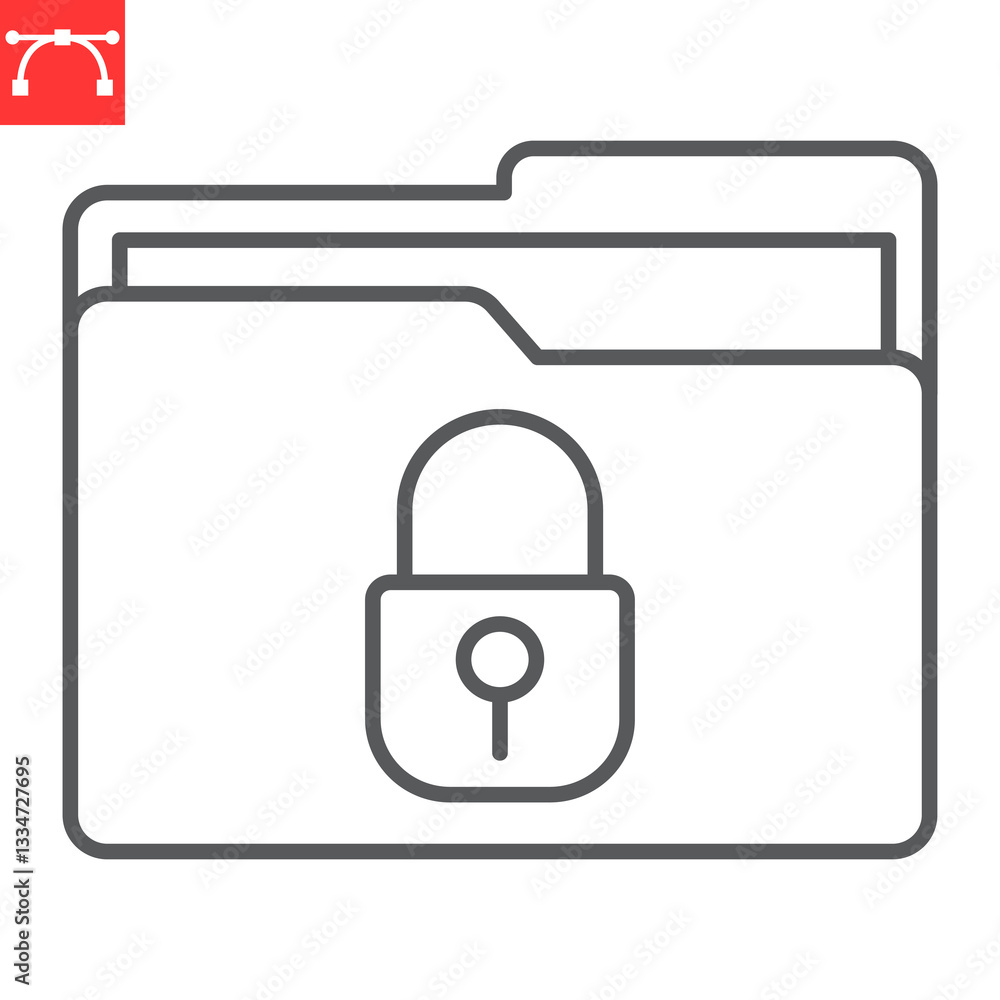 Poster security file folder line icon, security and protection, locked folder vector icon, vector graphics,