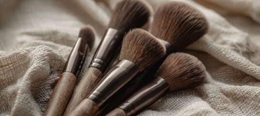 Eco-Friendly Makeup Brushes on Linen with Soft Natural Light for Sustainable Beauty