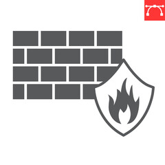 Firewall glyph icon, security and protection, fire with brick wall vector icon, vector graphics, editable stroke solid sign, eps 10.