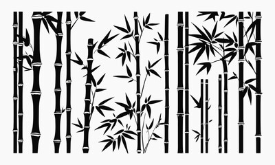 A modern vector-style illustration featuring a set of black bamboo silhouettes, easily editable.