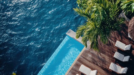 Luxurious Cruise Ship Pool Area With Ocean View and Sun Loungers Arranged Generative AI