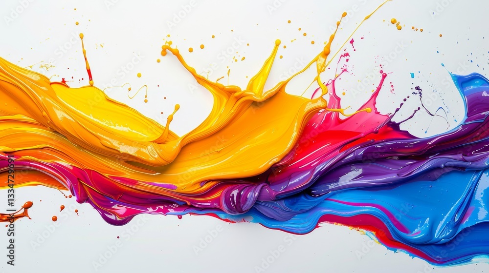 Aufkleber energetic burst of vibrant multicolored paint in dynamic motion, creating an abstract wave against a