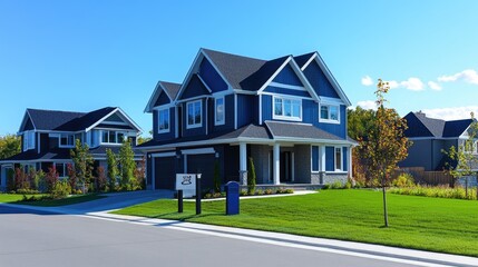 Contemporary Foreclosure Home for Sale with Vibrant Sign Against a Beautiful Blue Sky