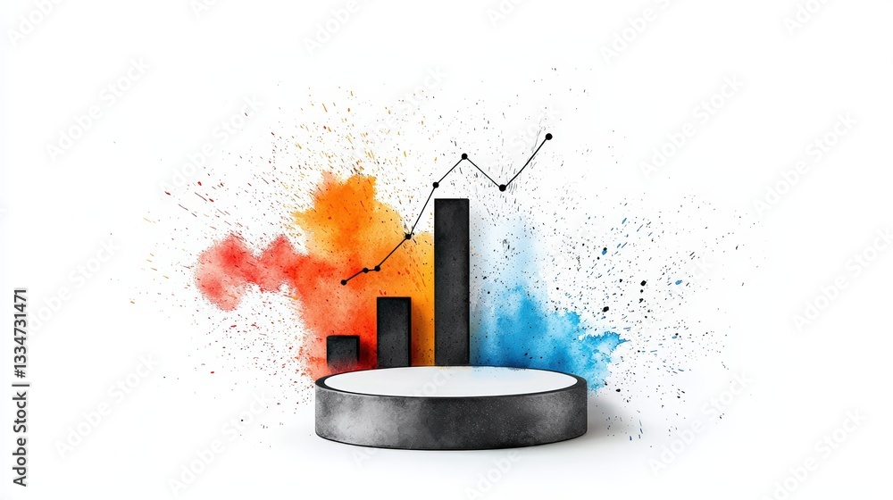 Poster vibrant data visualization featuring a rising graph, showcasing growth and analytics in a creative a
